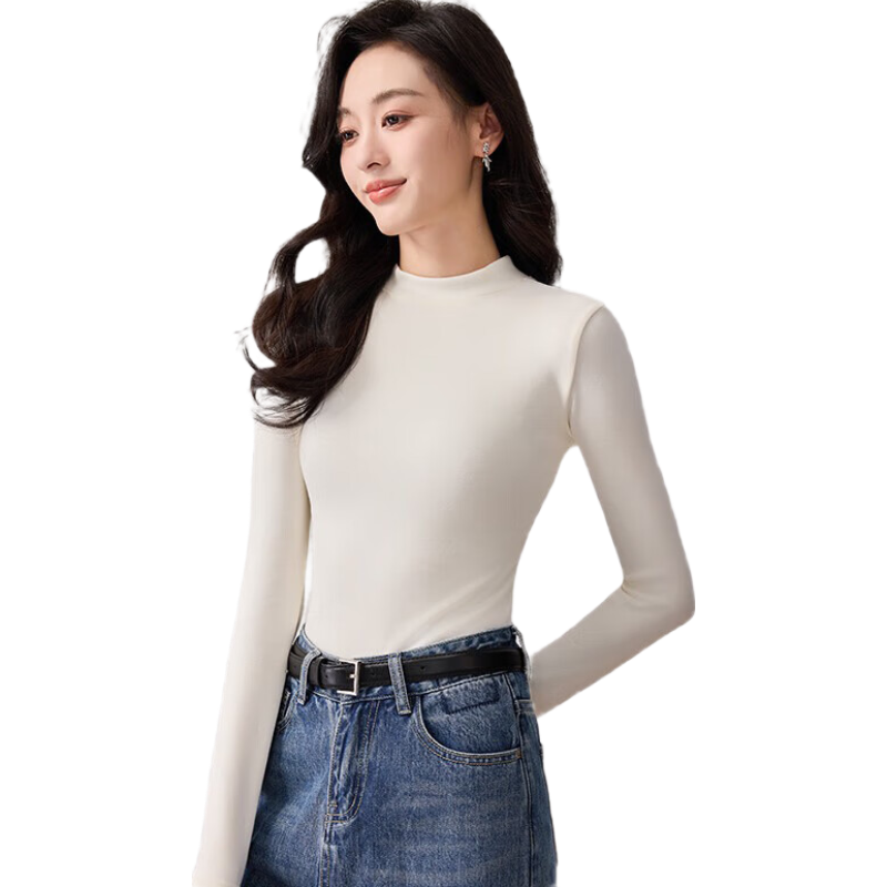LangSha Women's Base Layer Top for Spring And Autumn, Thickened German Velvet Semi-Turtleneck Inner Wear, Elegant Slim-Fit High-End Long-Sleeve Undershirt