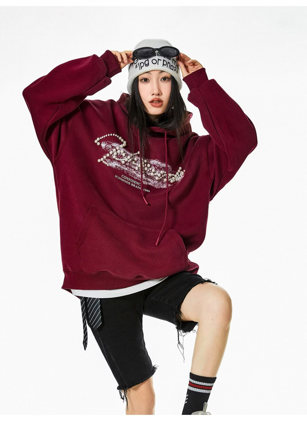 ICH MODE American Style Gray Hoodie Women 2026 Spring New Loose Casual Pullover Jacket White S 36