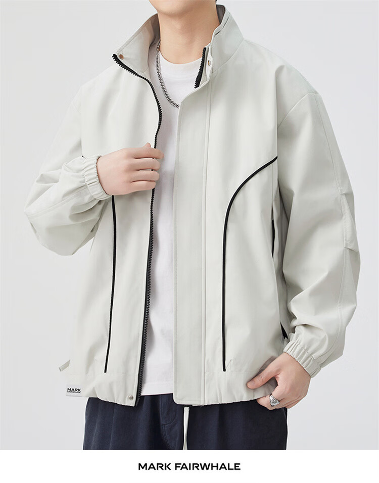 MARK FAIRWHALE Men's Spring and Autumn Loose Casual Jacket, Versatile Workwear Shirt, Light Gray, 3XL 12