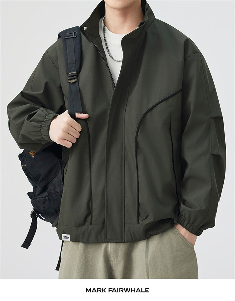 MARK FAIRWHALE Men's Spring and Autumn Loose Casual Jacket, Versatile Workwear Shirt, Light Gray, 3XL 21