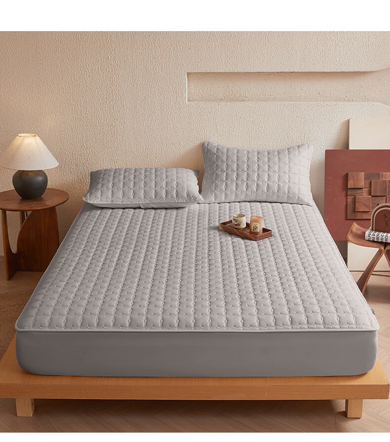 Grace Antibacterial Quilted Washable Thickened Fitted Sheet Mattress Protector Dark Gray 1.8m 13