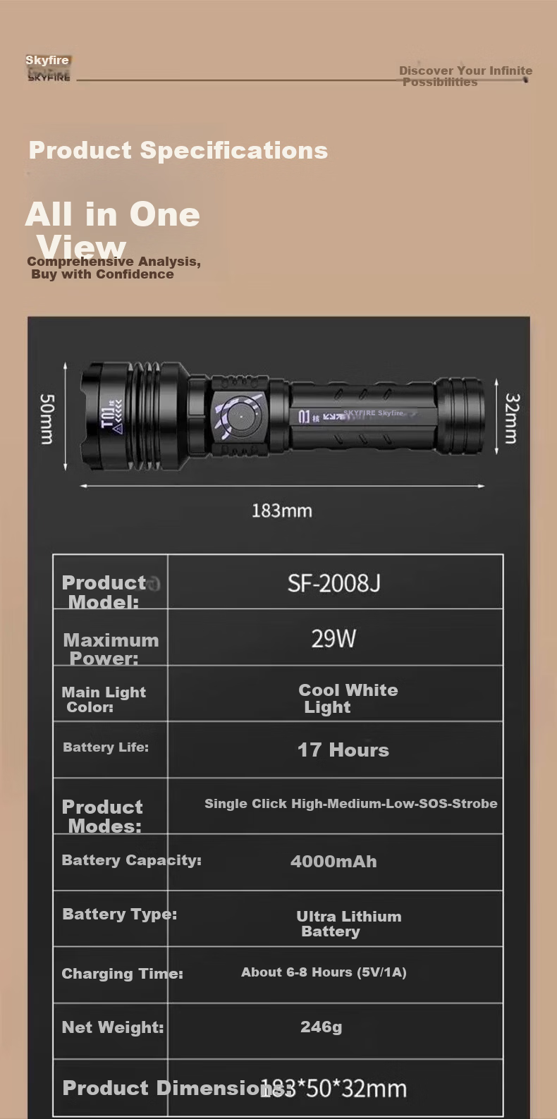 Tianhuo Canglong High-Power Rechargeable Outdoor Flashlight Super Bright Zoomable Long-Range Survival Large Capacity Mountaineering Special 6