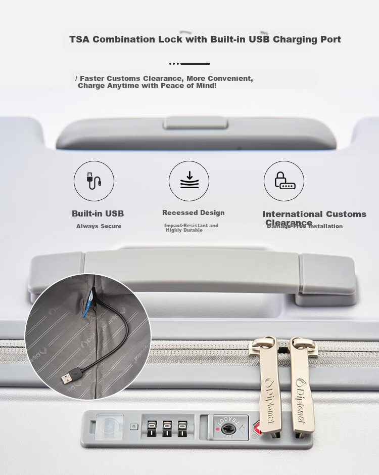 Diplomat Large Capacity Trolley Luggage Travel Suitcase Password Lock TC-2619 Moonlight Silver 26 Inch 8