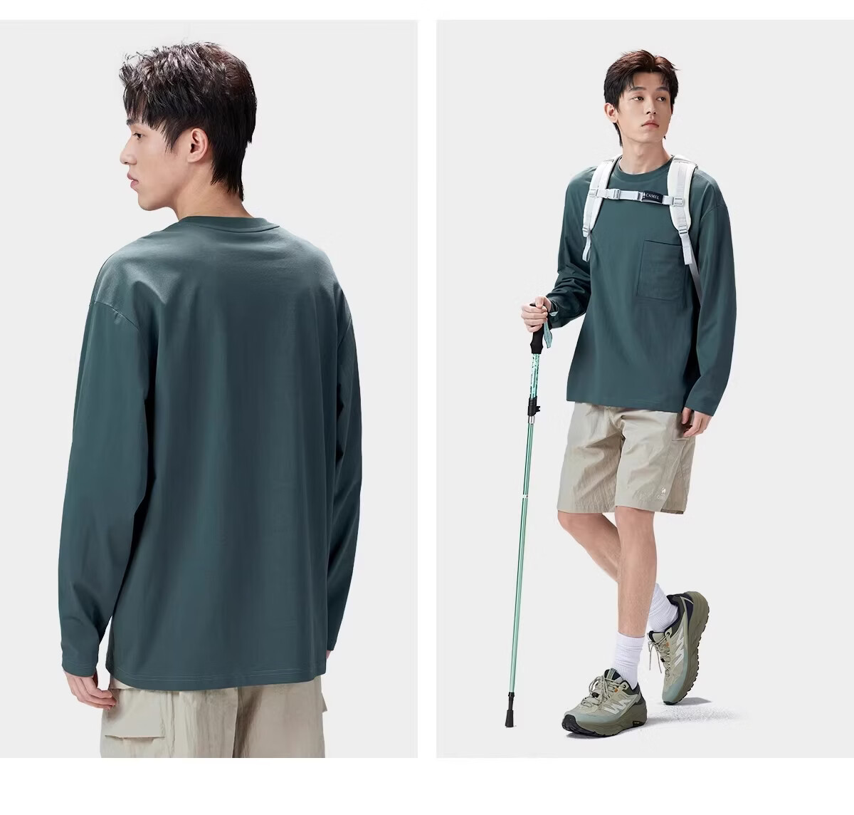 CAMEL [Three-Proof Stain-Resistant] Men's Outdoor Casual Long Sleeve Water-Repellent, Oil-Resistant, Stretch Breathable Cotton T-Shirt N031 14