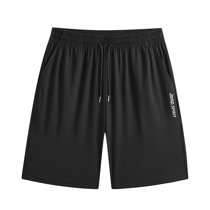 JEEP SPIRIT Men's Summer Breathable Lightweight Shorts Outdoor Quick-Dry Running Sports Ice Silk Five-Point Pants Black 3XL 3