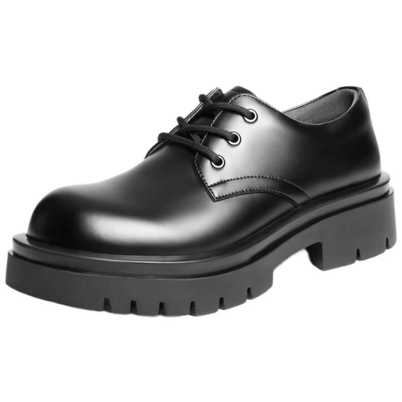 Belle Zhang Linghe Same Style Thick-Soled Business Derby Shoes for Men, Size 26, Summer Commute Formal Leather Shoes A1434, Black-Light Sole, Size 43
