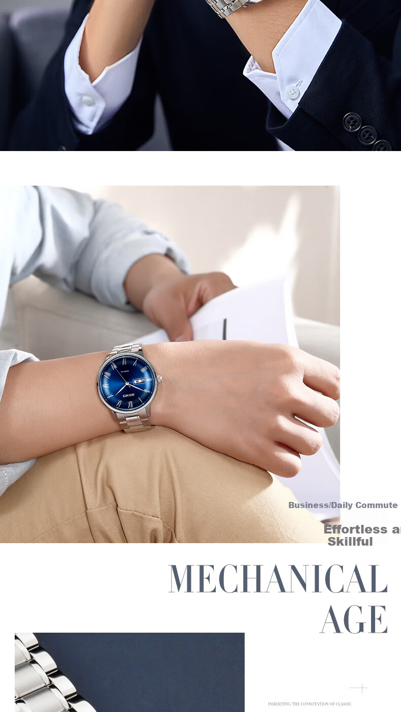 EBOHR Men's Automatic Mechanical Watch with Date, Stainless Steel Band, National Brand, Couple's Gift for Birthday, Valentine's Day, New Year 9