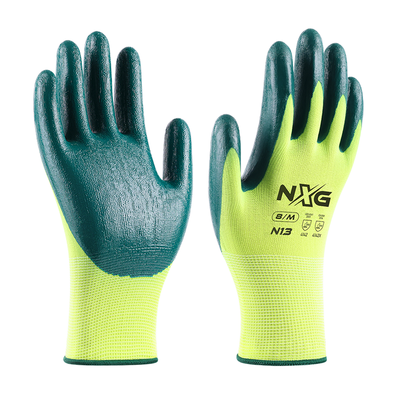 NXG Coated Work Gloves, Thickened Non-Slip Wear-Resistant Oil-Proof Protective Gloves, Construction Site Work Farming Printing N13-10 Double