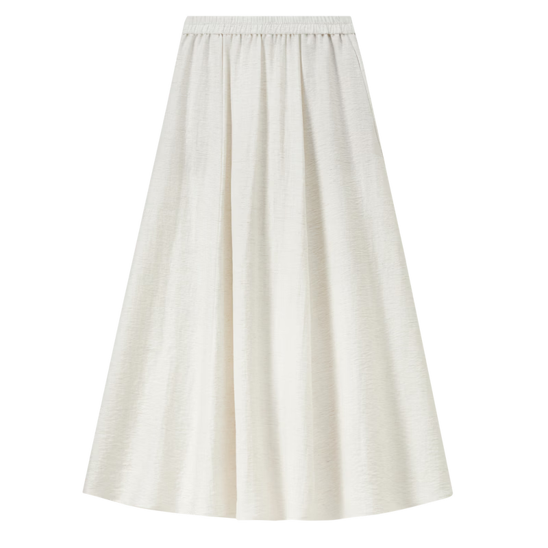 Shangdubila Linen Blend Pear-Shaped Slimming A-Line Skirt for Women Spring Summer Elegant Commuter Elastic Waist High-Quality Temperament Long Skirt
