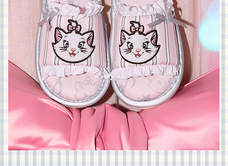 Gukoo Women's Four-Season Mary Cat Collaboration Cute Flat Home Slippers Ballet Pink Size 36-37 7