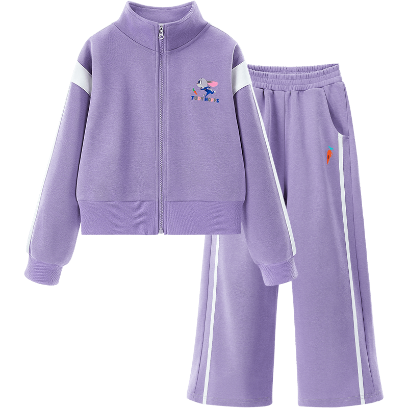 Disney Girls' Spring Autumn Fashion Sportswear Set Stylish Jacket and Pants Zootopia Purple Size 150