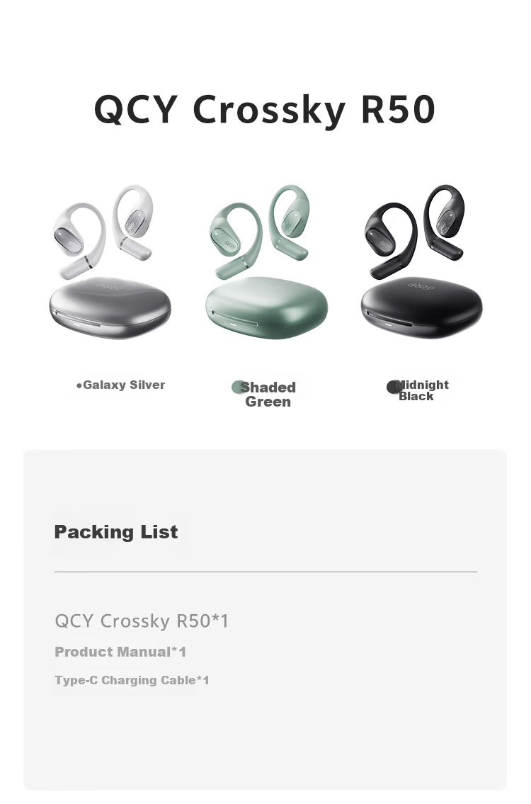 QCY Crossky R50 Open-Ear Bone Conduction True Wireless In-Ear Bluetooth Headphones Silver 21