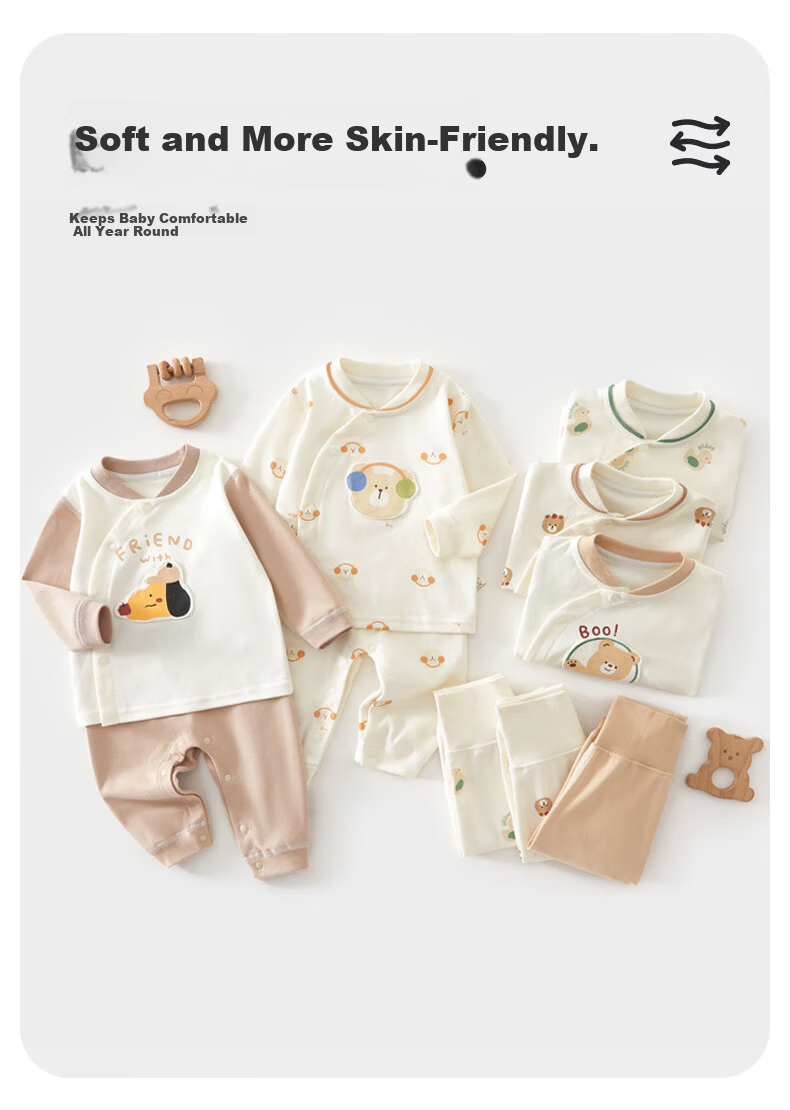 Babyprints Baby Cotton Homewear Set Unisex Autumn Clothes 2-Piece Soft Underwear Apple Bear 66 2