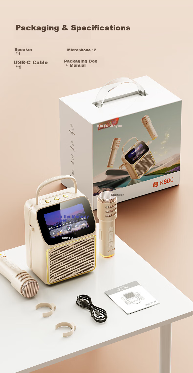Jinyun (KINYO) [Video Playable] Dynamic Lyrics Karaoke Speaker All-In 2026 New Home KTV Set, Touchscreen Karaoke, Outdoor Bluetooth Speaker Gift K800V 15