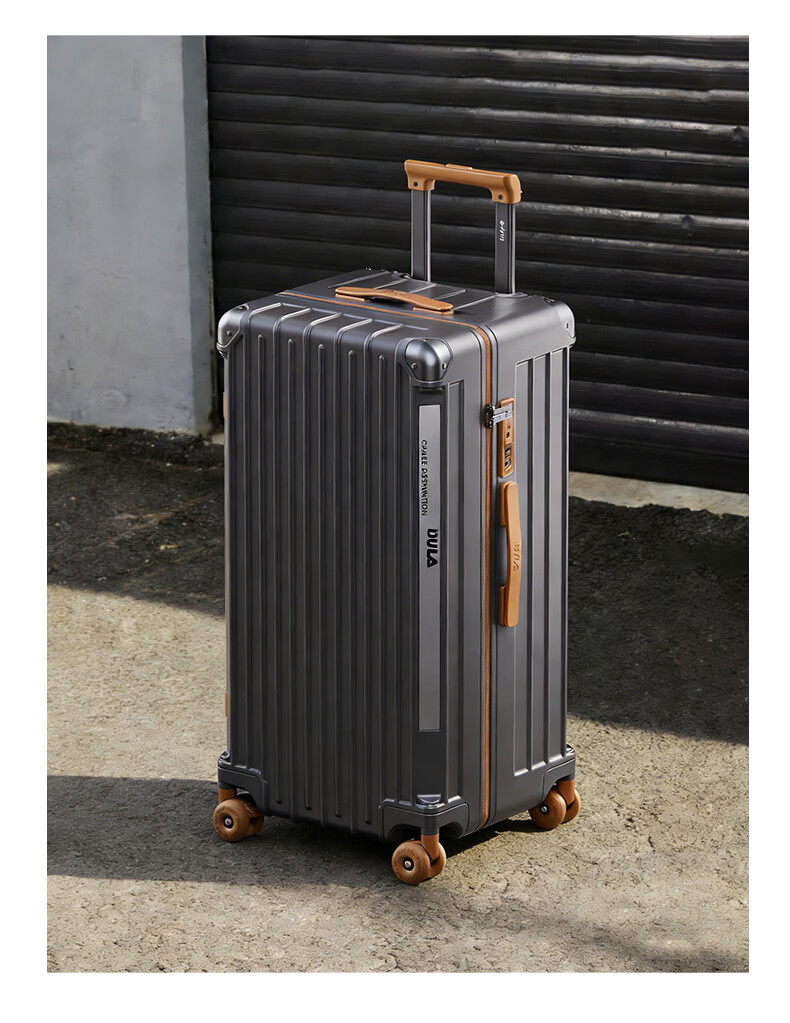 DULA Innovative Plastic Frame PC Luggage Large Capacity Cup Holder Trolley Case Travel Suitcase Password Lock 28 Inch Slate Brown 28