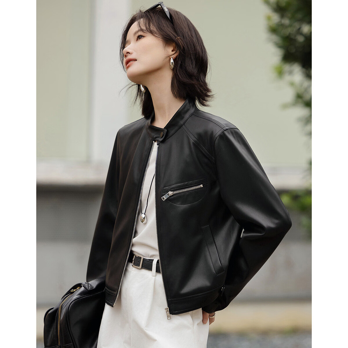 Demana Vintage Street Spring Motorcycle Style Stand Collar Asymmetric Patchwork Loose Short Petite Women's Jacket