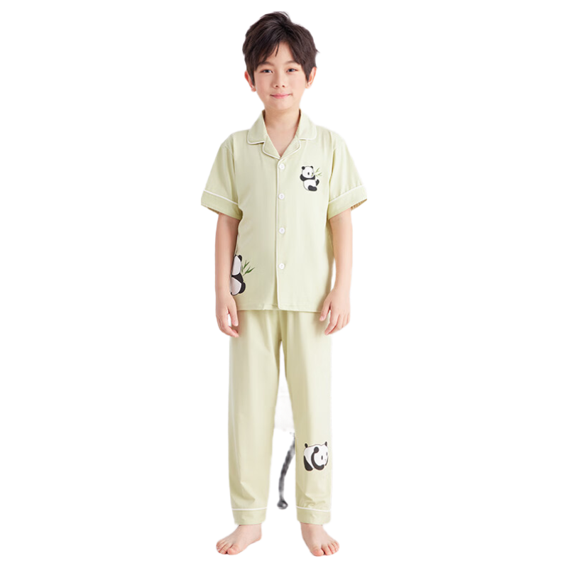 Hodo Kids Spring Summer New Short Sleeve Long Pants Cotton Pajamas Candy Green 110