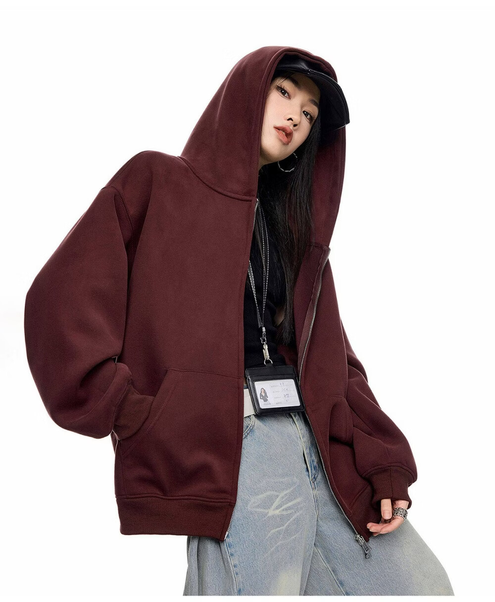 ICH MODE Women's American Style Hoodie Jacket 2026 Spring Autumn New Loose Fit Zip-up Lazy Long Sleeve Top Black S 19