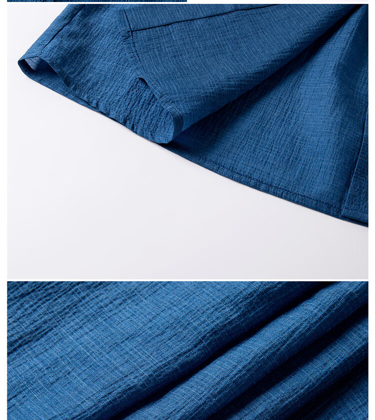 Vimly New Chinese Style National Wind Pleated Round Neck Shirt Women New Flowing Shoulder Jacket Top Peacock Blue XL 6