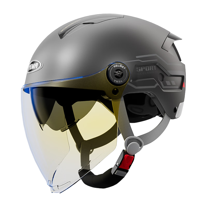 YEMA 3C Certified New National Standard Electric Vehicle Helmet Women Summer Sun Protection Dual Lens Motorcycle Half Helmet Men Summer Riding Electric Scooter Safety Helmet 371S Titanium Gray + Auror