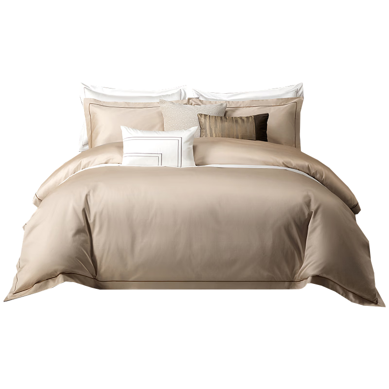 Canasin Hilton Four-Piece Bedding Set, 60s Sateen Pure Cotton Class A Bed Sheet, Duvet Cover, Bedding, Light Camel Color, for 1.5-Meter Bed