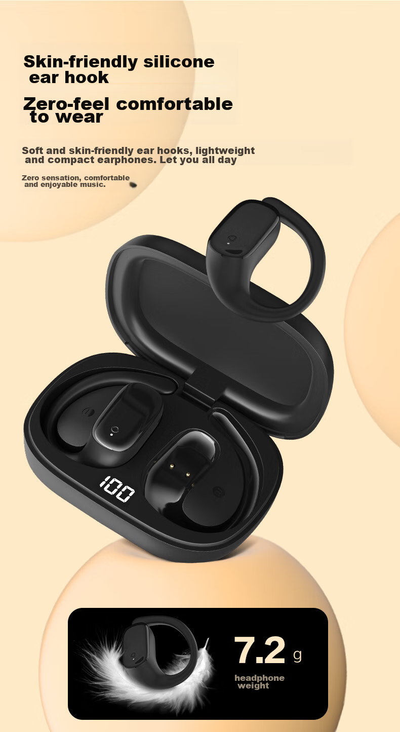 Newmine Q3 Open-Ear Bluetooth Headphones, Bone Conduction Concept, True Wireless, Ear-Hook Style, Not In-Ear, Sports Running, Long Battery Life, Noise Reduction, Clip-On Earphones, Compatible with Xiaomi, Apple, Huawei 11