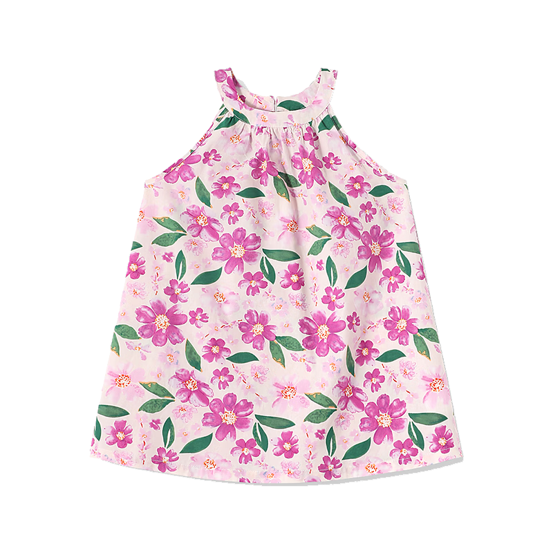 ASK JUNIOR Girls' Summer Dress, Children's Floral Spaghetti Strap Dress for Beach Vacation, Princess Style