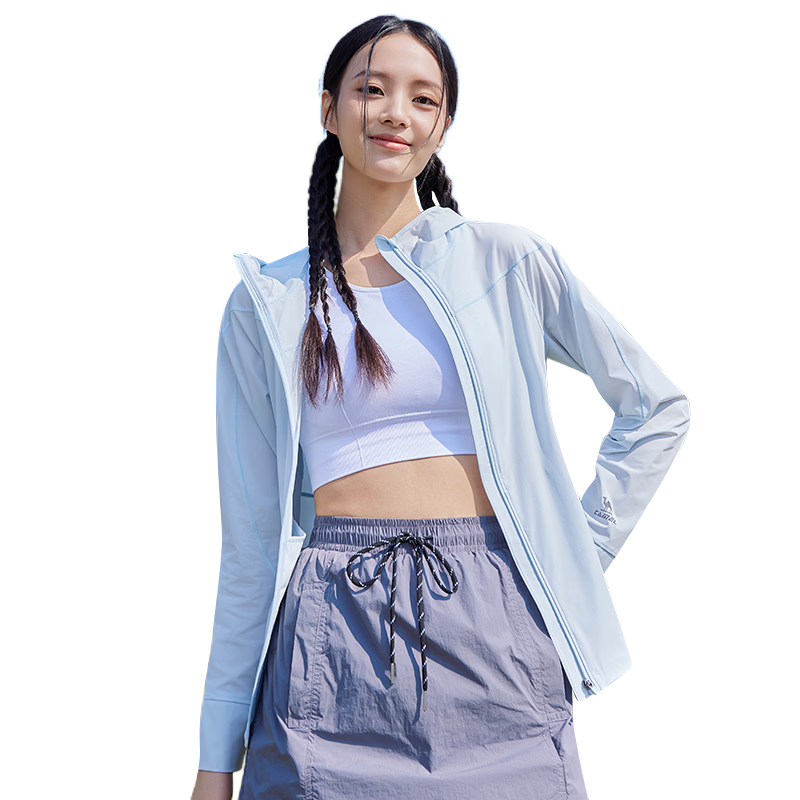 CAMEL Women's Sports Sun Protection Jacket Ice Cool Quick-Dry Outdoor Slim Fit Hooded Coat C26BZ0L7046 Misty Blue M