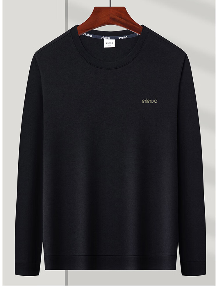 Edenbo Men's Long Sleeve Crew Neck Sweatshirt Four-Way Stretch Skin-Friendly Top Black 180/96A (2XL) 22