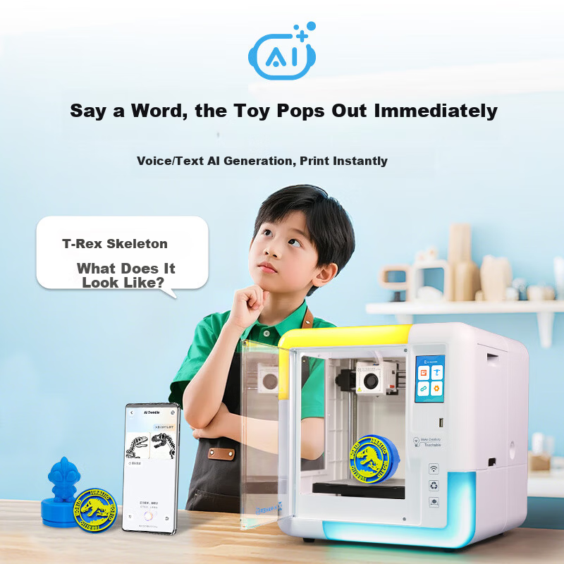 AOSEED X-MAKER AI+ Kids 3D Printer Home Use Ready-to-Use Auto-Leveling AI Modeling One-Click Printing Fully Enclosed Safe Non-Toxic Odorless STEAM Education