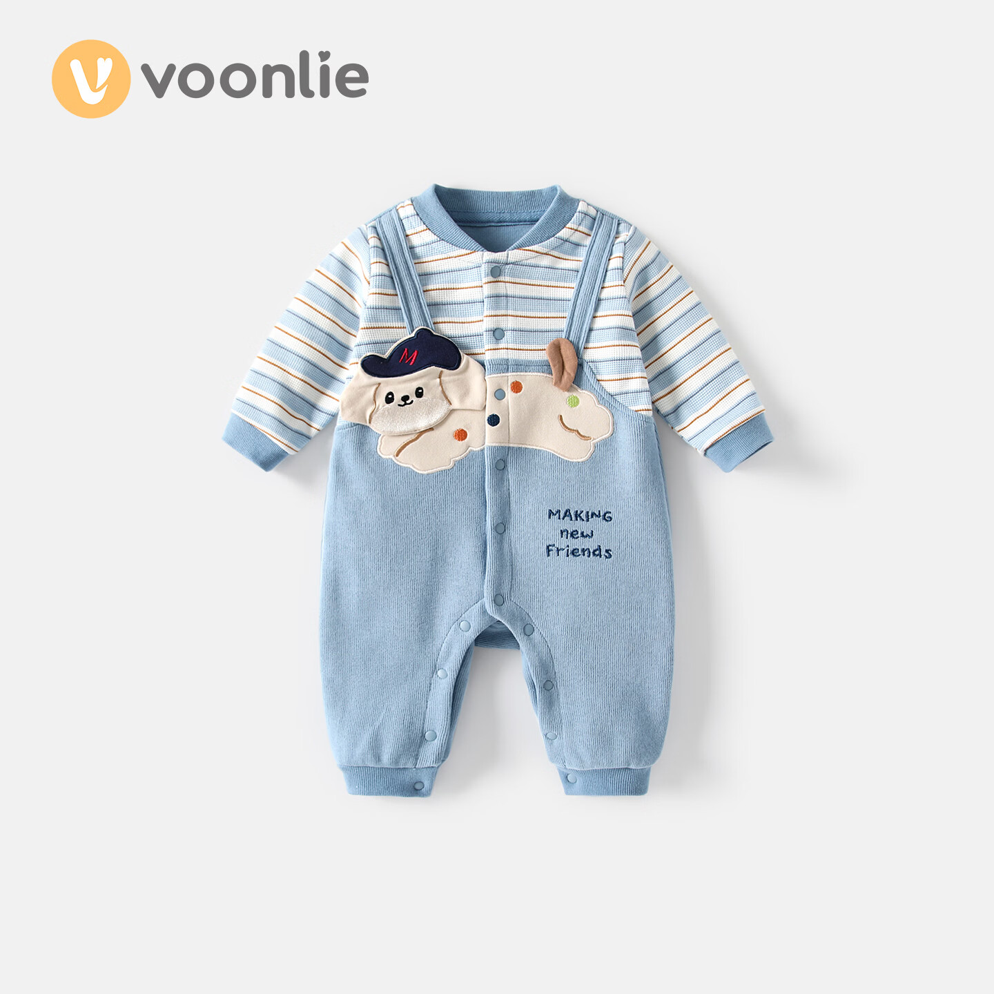 VOONLIE Baby Clothes Spring Newborn Boys Cartoon Cute Puppy Striped Romper Jumpsuit for Spring and Autumn