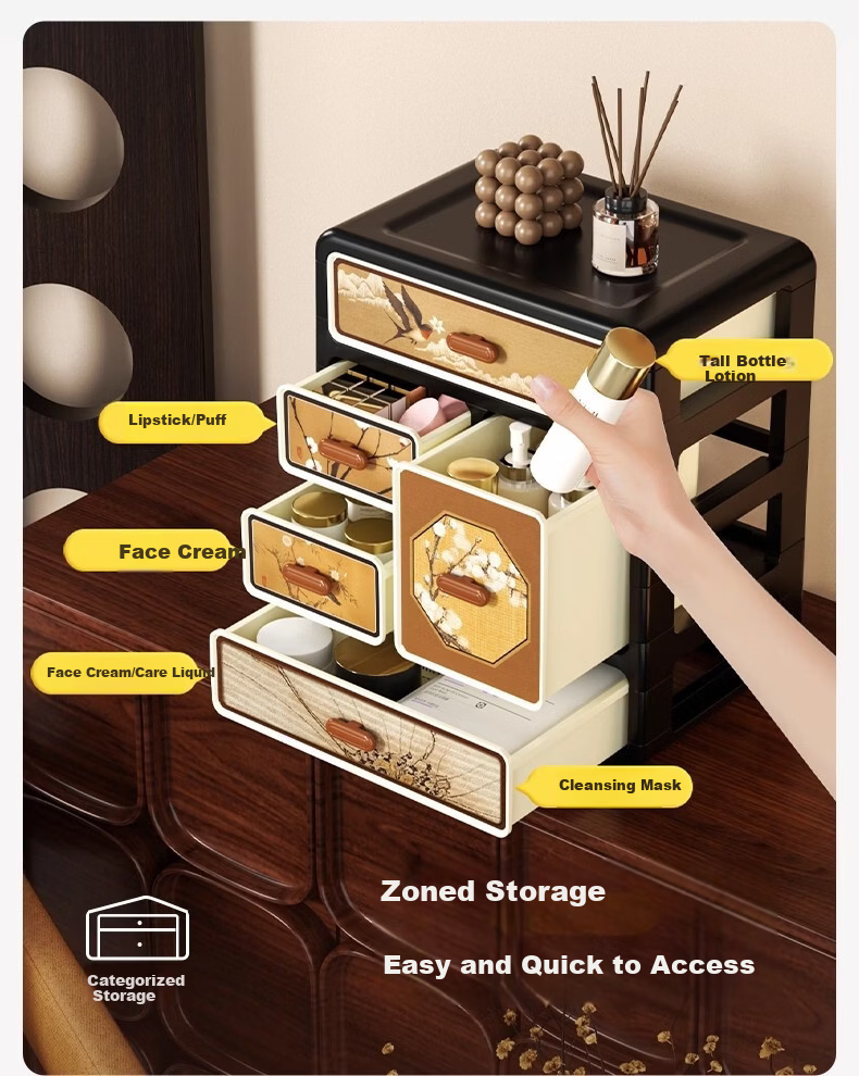 FANXIA Vintage Chinese Style Storage Box Entryway Decorative Organizer Makeup Skincare Retro Storage Box 3