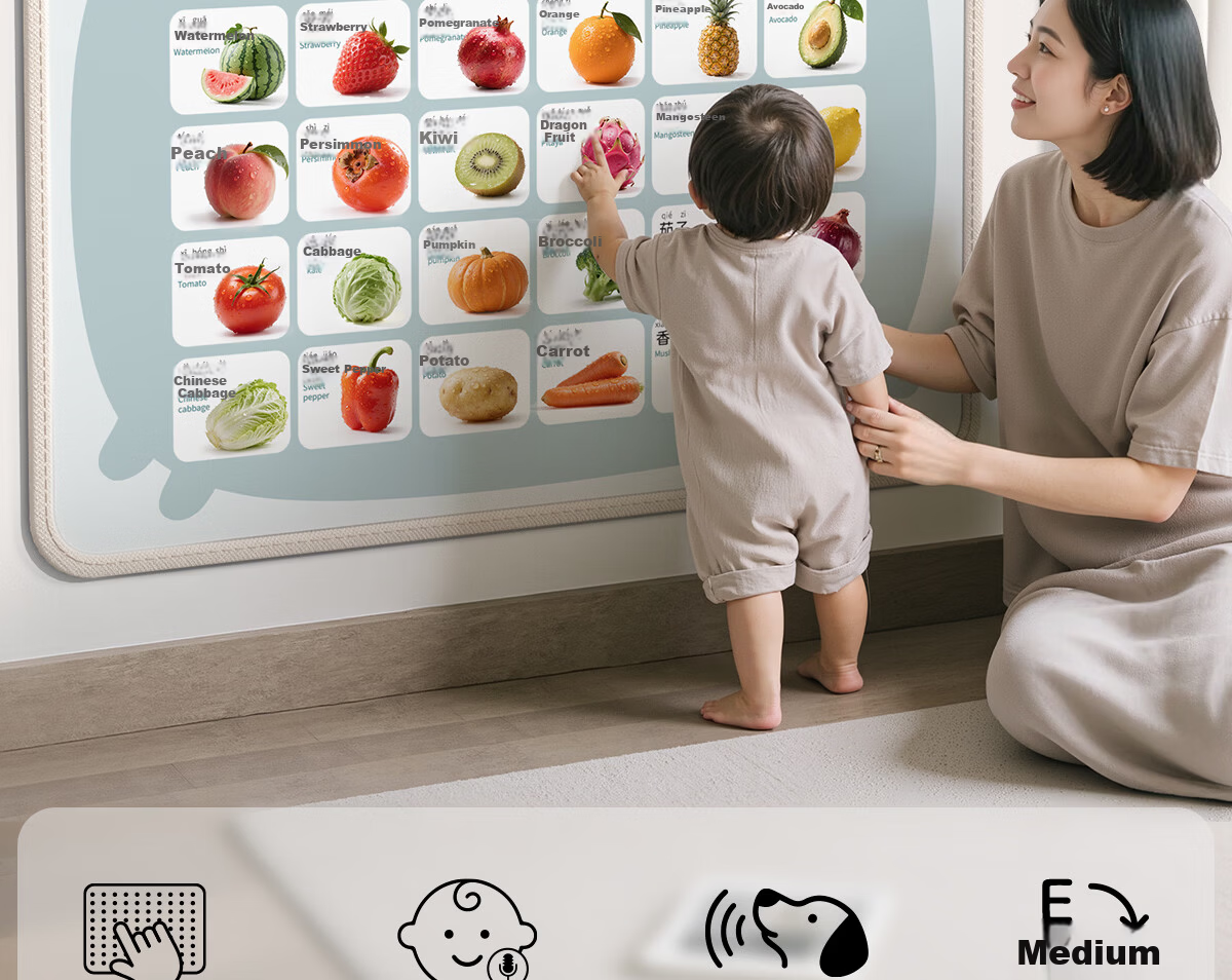 Tushushu Early Education Audio Wall Chart for Infants 0-2 Years Old - Baby Characters, Fruits, Vegetables, Animals, and Transportation Cognitive Learning Toy 2