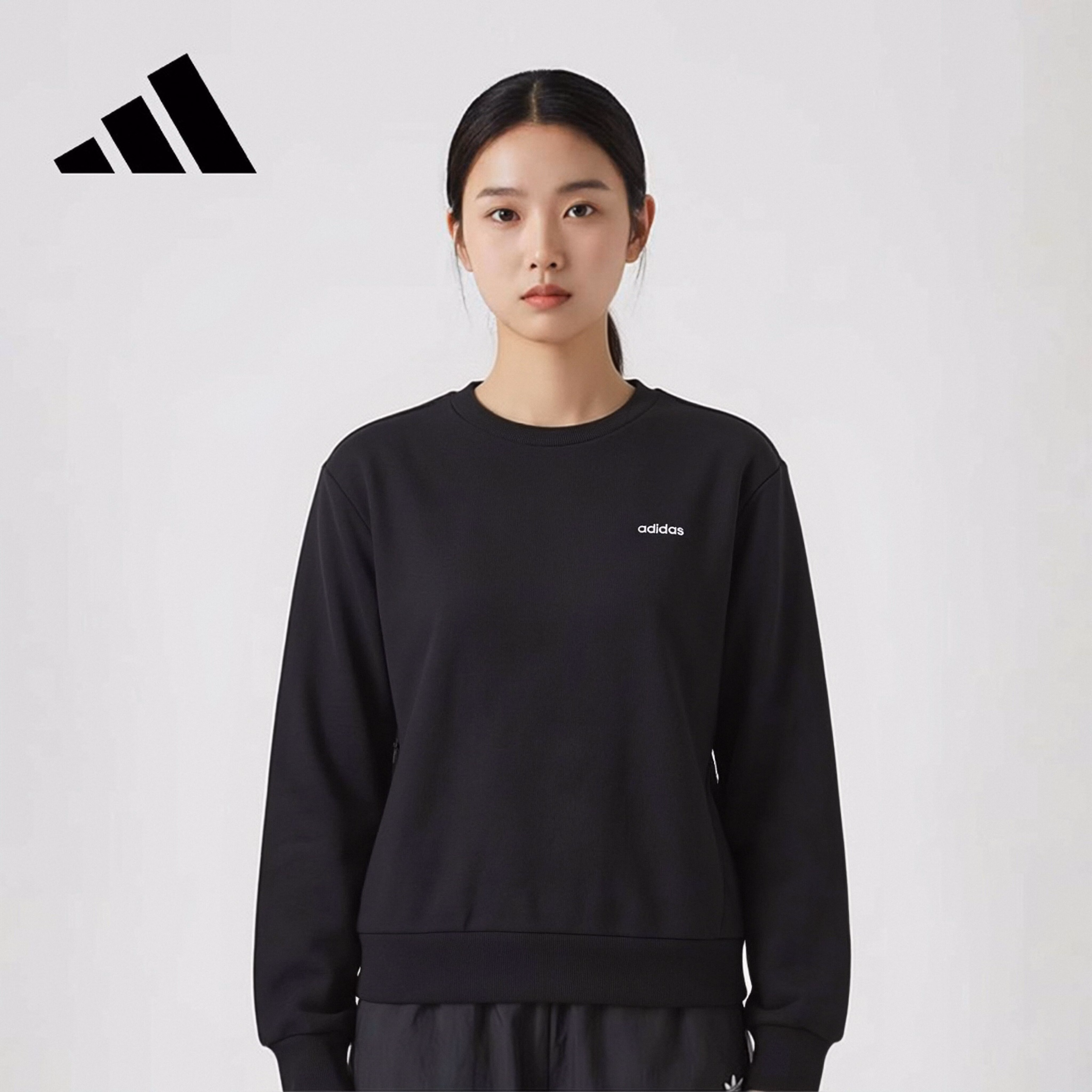 Adidas Women's Pullover Comfortable Trendy Fitness Knit Crewneck Sweatshirt JE3599
