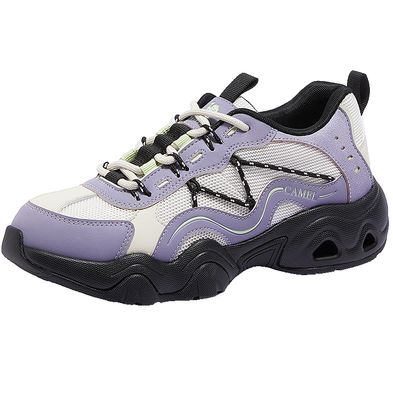 CAMEL Cute Ugly Style Women's Lightweight Outdoor Casual Shoes Colorblock Thick Sole Sneakers L26SXG3168 Off-White/Purple Size 37