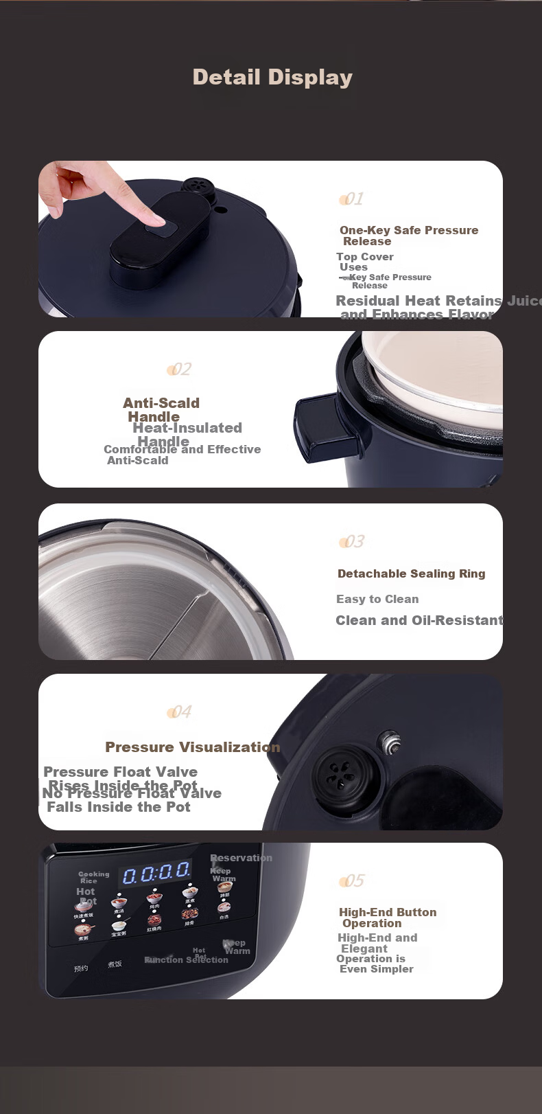 HAP Electric Pressure Cooker 4L Triple Inner Pot Multi-Functional High-Pressure Rice Cooker with Timer for 4-6 People 11