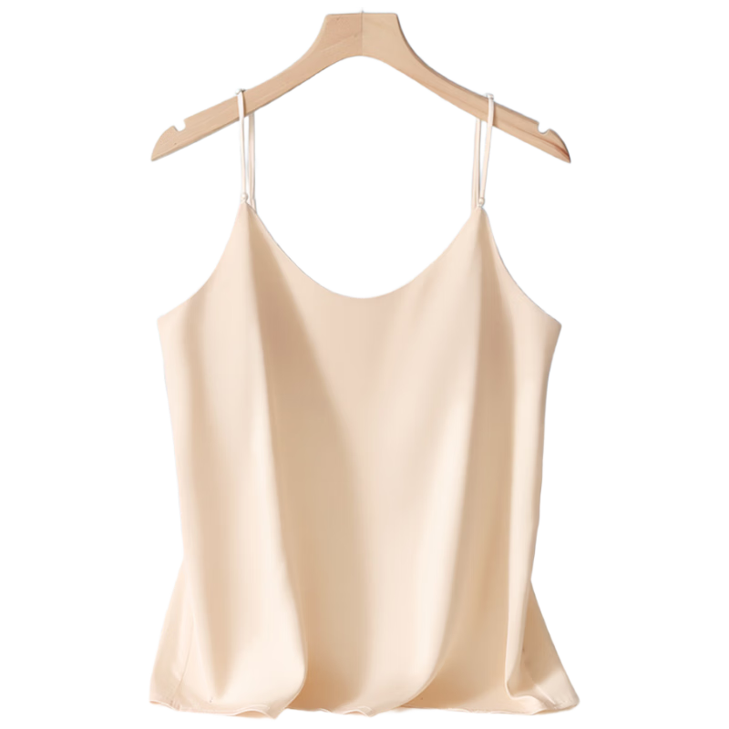Audifine French Style V-Neck Pearl Strap Satin Sleeveless Loose Fit Tank Top Black M
