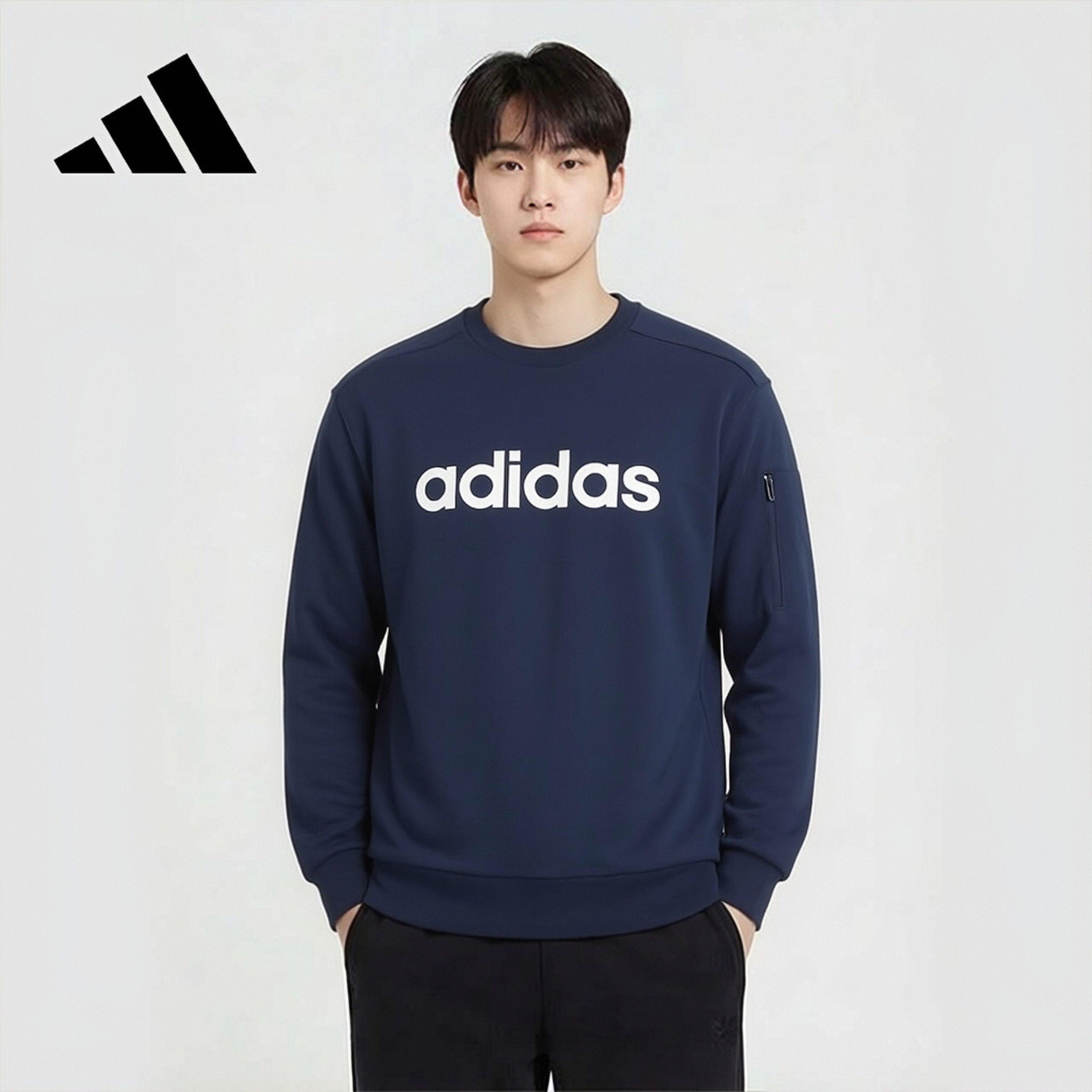 Adidas Men's Fashion Trendy Sports Knitted Pullover Crewneck Sweatshirt JJ0422