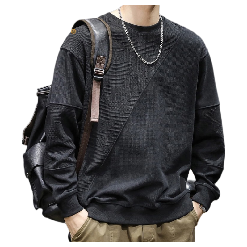 JEEP Men's Sweatshirt, Spring And Autumn Heavyweight Base Layer, Loose Long-Sleeve T-Shirt Top, Color-Block Menswear, Black, 2XL