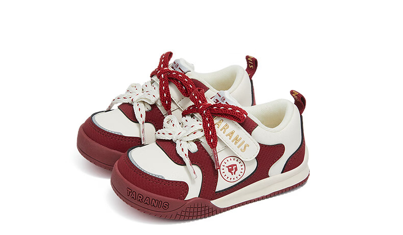 TARANIS Toddler Shoes for Boys, Autumn Children's Non-Slip Soft Sole Shoes, Girls' Functional Shoes, Loafers, White/red, Size 25 15