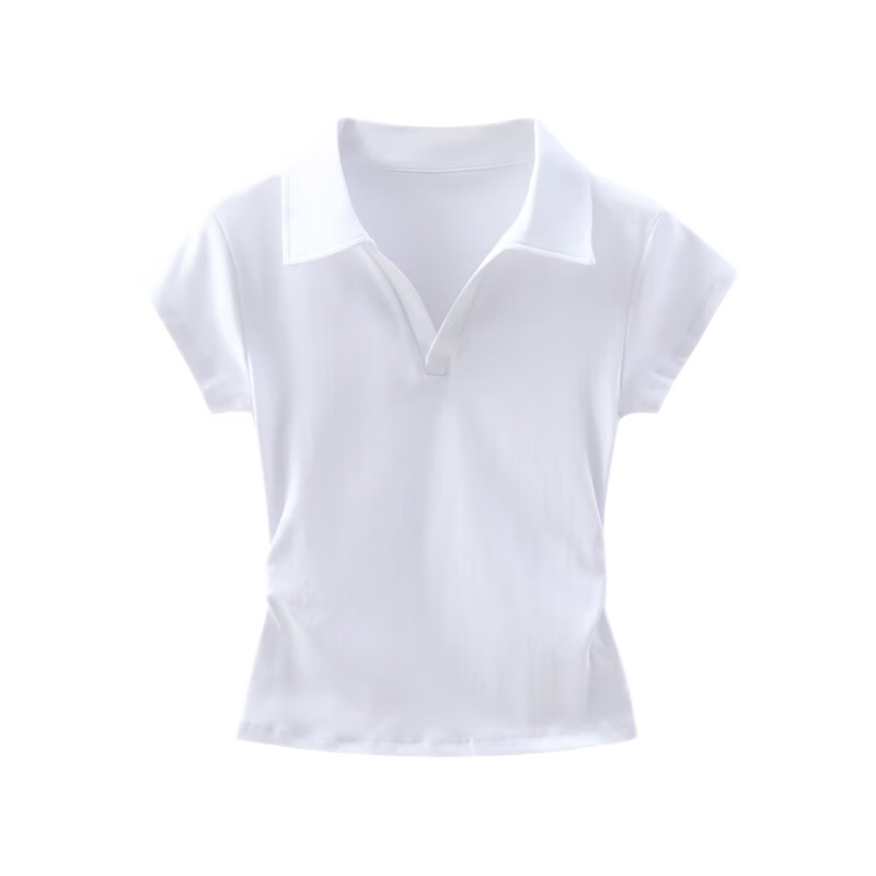 TUCANO Women's Short-Sleeve T-Shirt, Summer 2026 Polo Collar Top, Short Waist-Cinching Slim Fit Casual Design, Flax Gray, XL