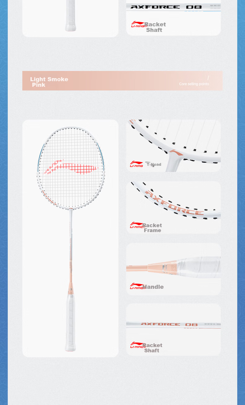 LI-NING Badminton Racket Ultra-Light 2-Pack Nano Composite Slim Shaft Unisex Blue Pink 10