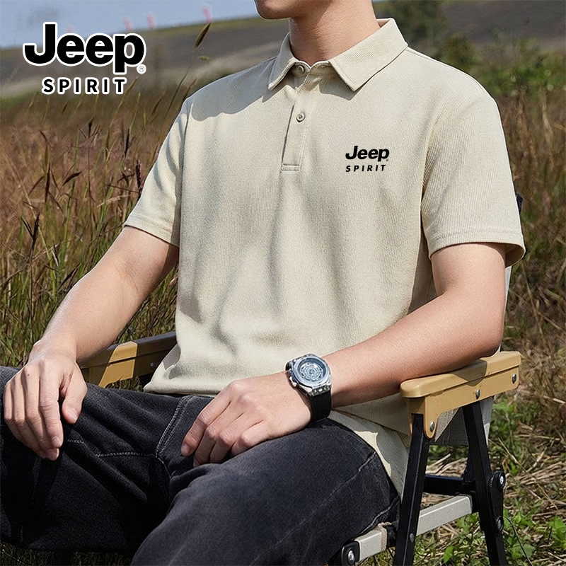 JEEP SPIRIT Men's Short Sleeve T-Shirt Summer Middle-aged Polo Shirt Loose Fit Father's Day Gift Dad Wear