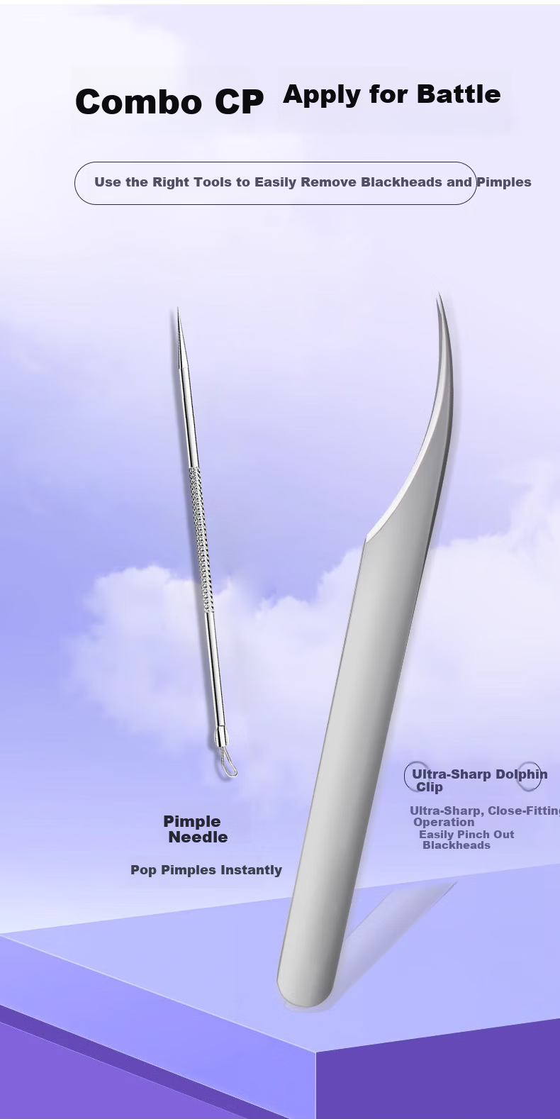 Yefili Two-Piece Set Ultra-Pointed Dolphin Clip Cell Clip Blackhead Extractor Acne Needle Eyelash Tweezers Pimple Cleaning Acne Removal Tool 7