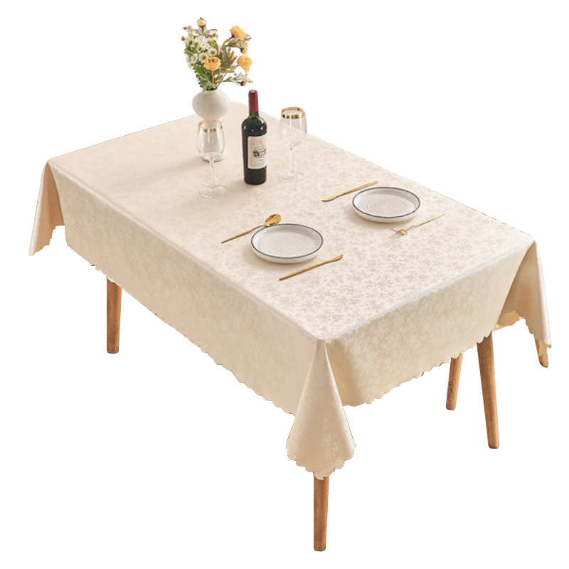 Mihua Waterproof, Oil-Proof, Heat-Resistant, Washable Rectangular Tablecloth PU Dining Table Cover, Rose Champagne Color, 140*180 Cm