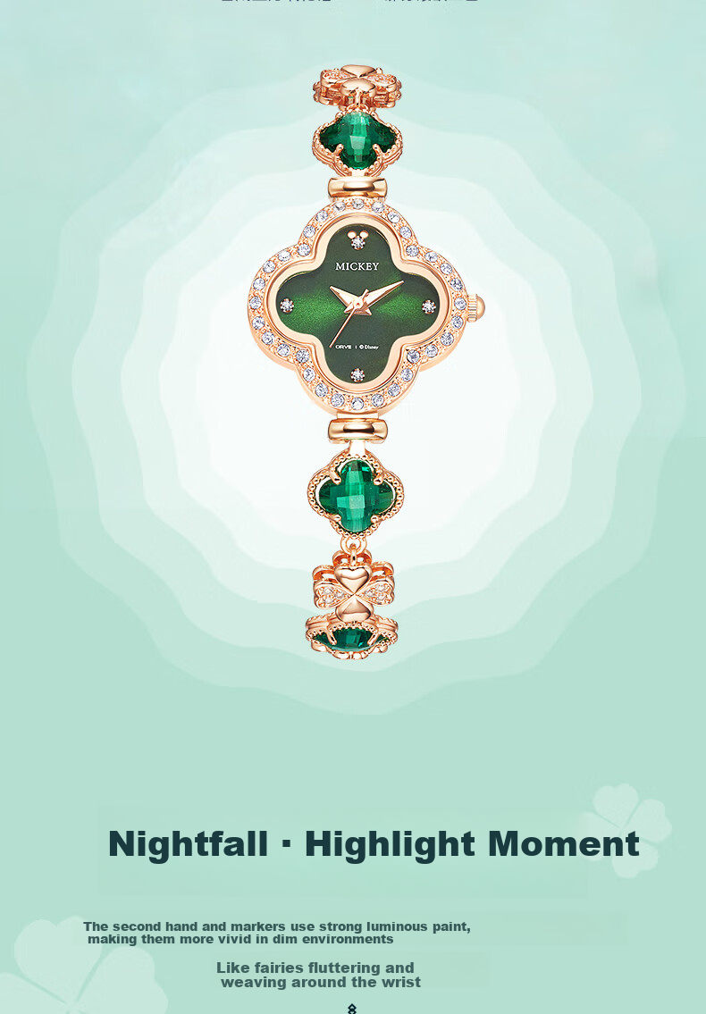 Disney Mickey Collaboration Luxury Four-Leaf Clover Bracelet Watch Waterproof Quartz 38mm Women's Day Birthday Gift for Girlfriend 4