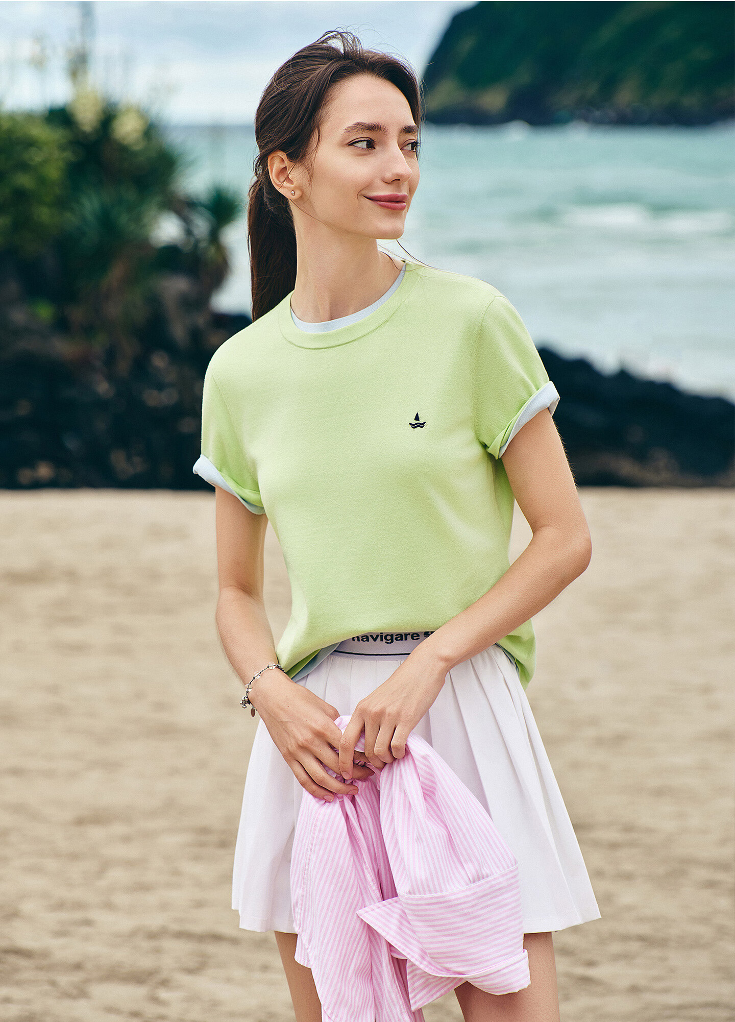 Navigare Small Sailboat Basic Short Sleeve T-Shirt Women 2026 New Round Neck Solid Color Knit Top 2325506507 20