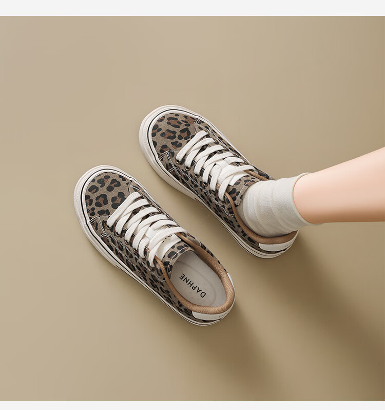 DAPHNE Women's Shoes 2026 Summer New Leopard Print Soft Sole Sneakers Casual Canvas Shoes Brown Size 38 17
