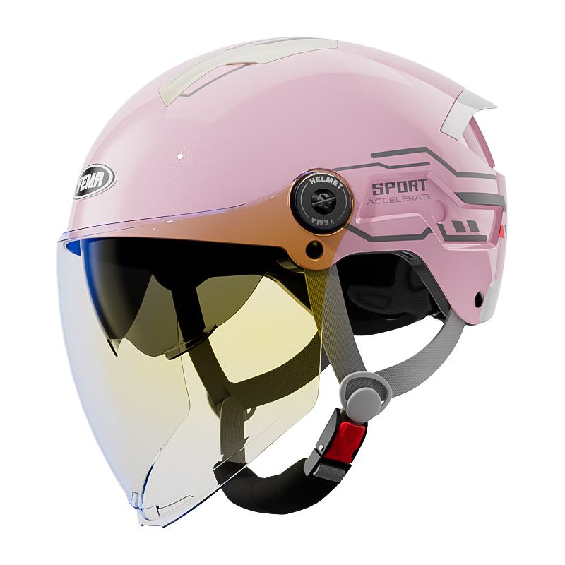 YEMA 3C Certified New National Standard Electric Vehicle Helmet Women Summer Sun Protection Dual Lens Motorcycle Half Helmet Men Summer Riding Electric Scooter Safety Helmet 371S Cherry Pink + Aurora