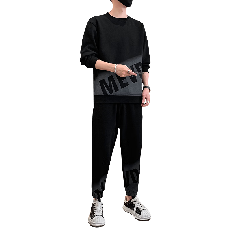 Dingfengbaoluo Casual Sports Set for Men, Spring And Summer Trendy Round Neck Sweatshirt, Versatile Men's Outfit HH0769 White 3XL